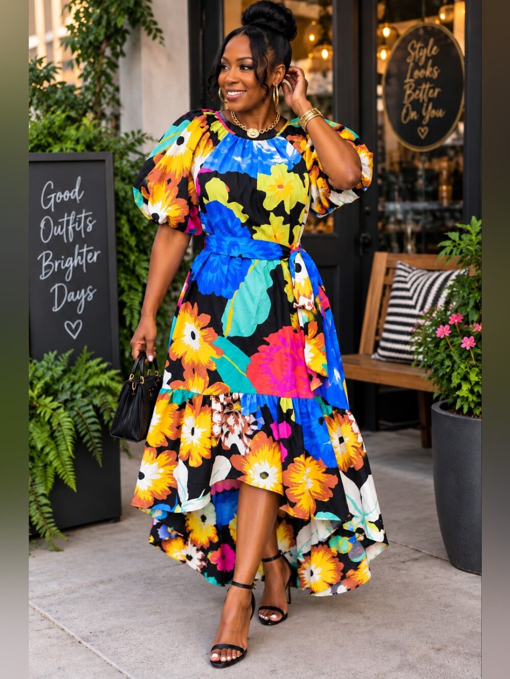 Christopher John Rogers Bright Floral Hi-Low Midi Dress